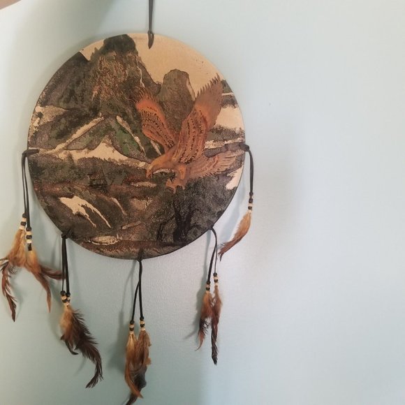 Unbranded Other - Vintage Dreamcatcher Wall Hanging Decoration Eagle Painting Feathers Mountains